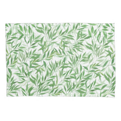Watercolor Bamboo Leaf Branches Vines Forest Pillow Case