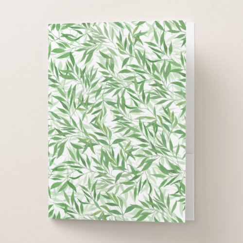 Watercolor Bamboo Leaf Branches Vines Forest Pocket Folder