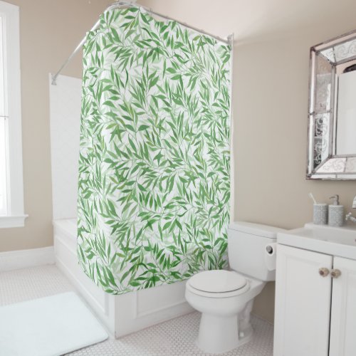 Watercolor Bamboo Leaf Branches Vines Forest Shower Curtain
