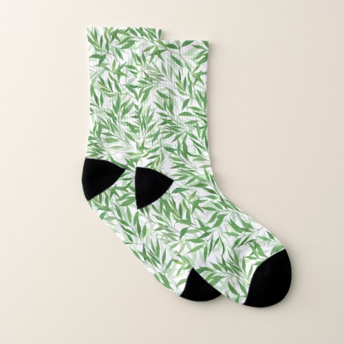 Watercolor Bamboo Leaf Branches Vines Forest Socks