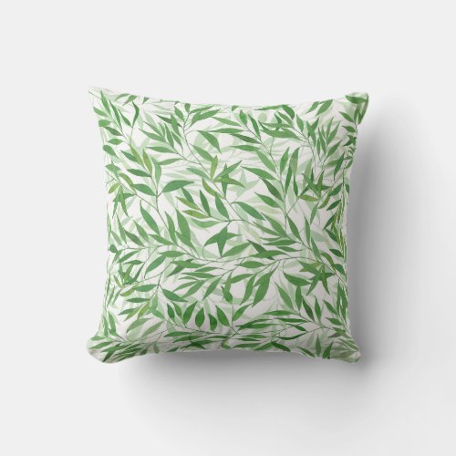 Watercolor Bamboo Leaf Branches Vines Forest Throw Pillow
