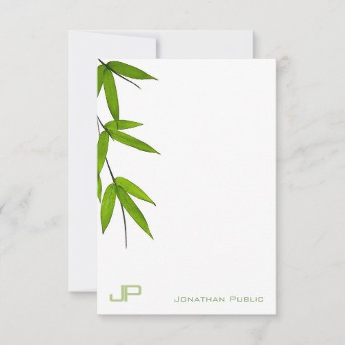 Watercolor Bamboo Leaves Modern Monogram Simple Note Card