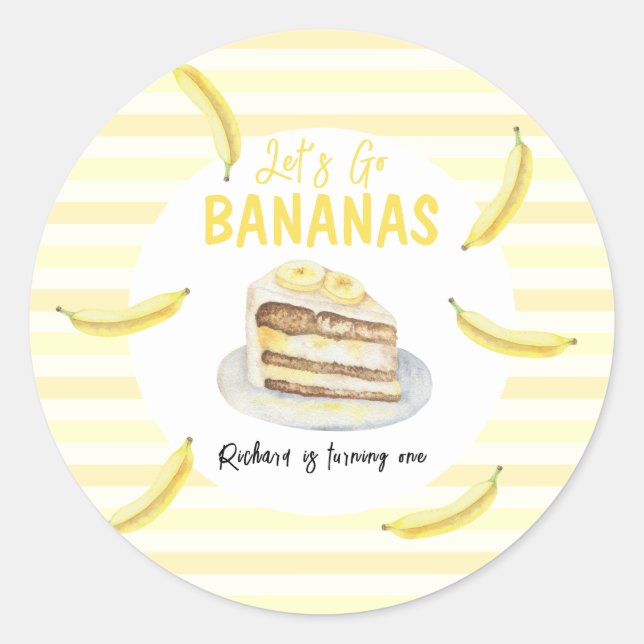 Watercolor Banana Cake Birthday Party Classic Round Sticker (Front)