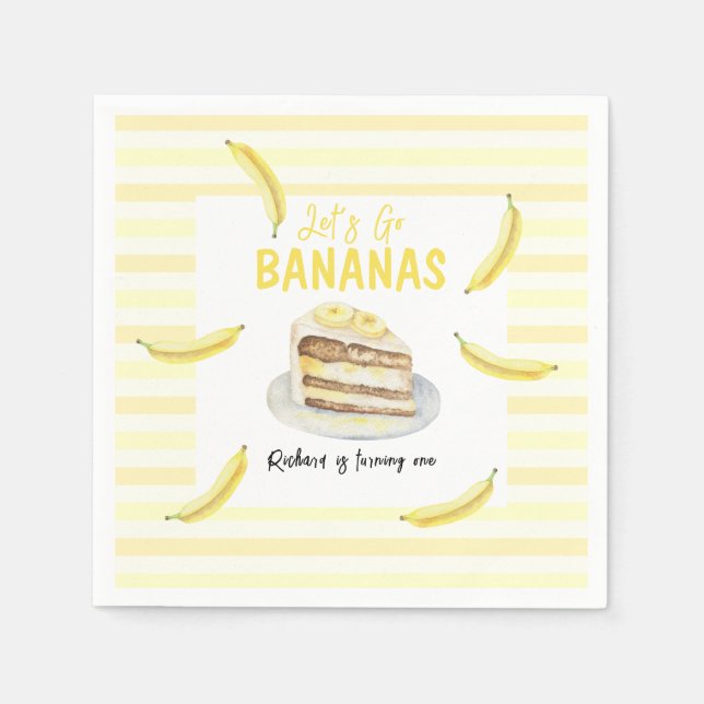 Watercolor Banana Cake Birthday Party Napkins (Front)