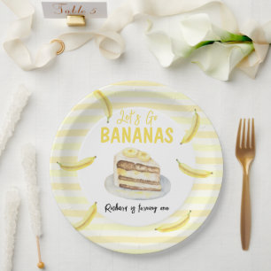 Watercolor Banana Cake Birthday Party Paper Plates