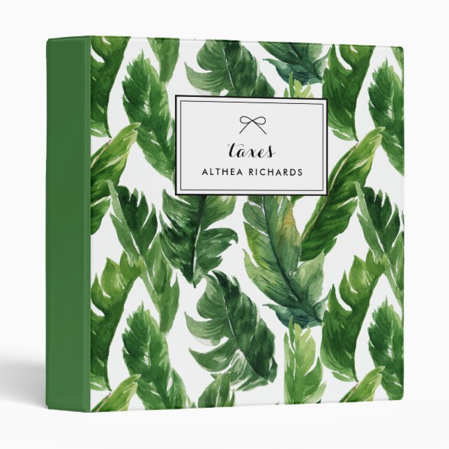 Watercolor Banana Leaves Pattern Tropical Binder (Front/Spine)