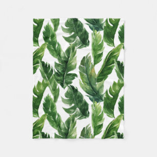 Watercolor Banana Leaves Tropical Fleece Blanket