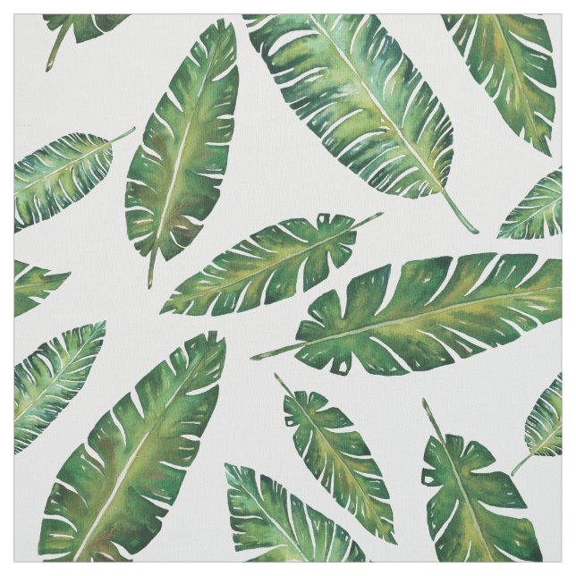 Watercolor banana leaves tropical summer pattern fabric (Swatch)