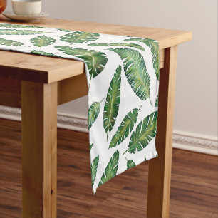 Watercolor banana leaves tropical summer pattern short table runner