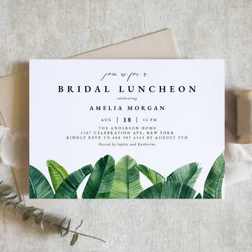 Watercolor Banana Palm Leaves Bridal Luncheon Invitation