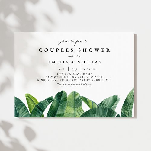 Watercolor Banana Palm Leaves Couples Shower Invitation