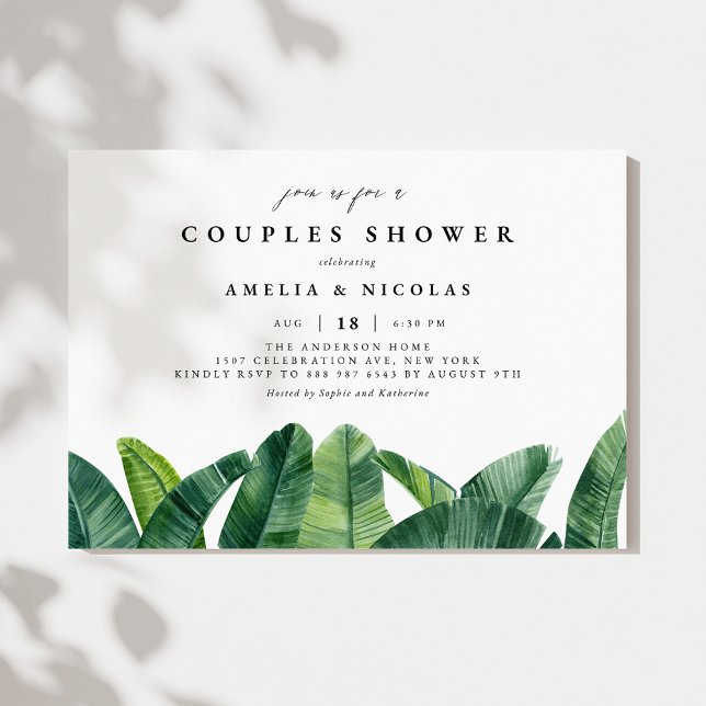 Watercolor Banana Palm Leaves Couples Shower Invitation (Creator Uploaded)