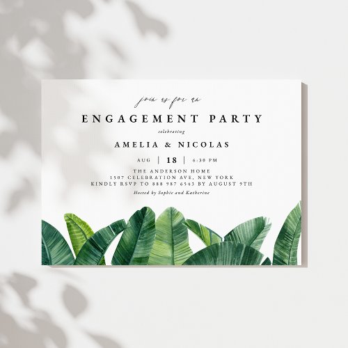 Watercolor Banana Palm Leaves Engagement Party Invitation