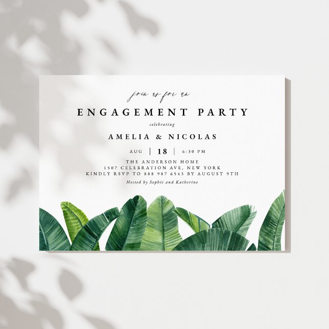 Watercolor Banana Palm Leaves Engagement Party Invitation (Creator Uploaded)