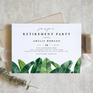 Watercolor Banana Palm Leaves Retirement Party Invitation
