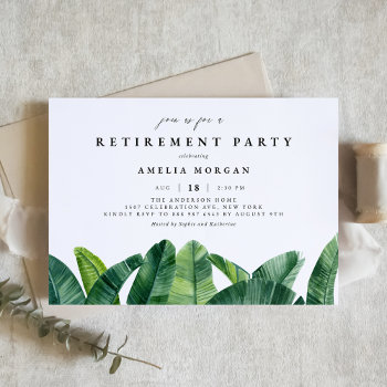 Watercolor Banana Palm Leaves Retirement Party Invitation by misstallulah at Zazzle