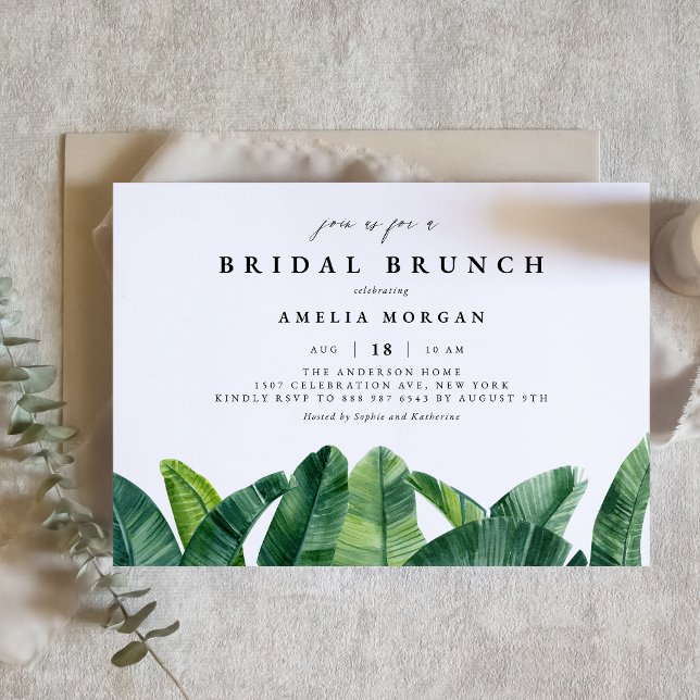 Watercolor Banana Palm Leaves Summer Bridal Brunch Invitation (Creator Uploaded)