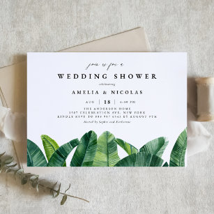 Watercolor Banana Palm Leaves Wedding Shower Invitation