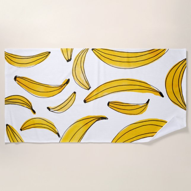 Watercolor bananas - yellow beach towel (Front)