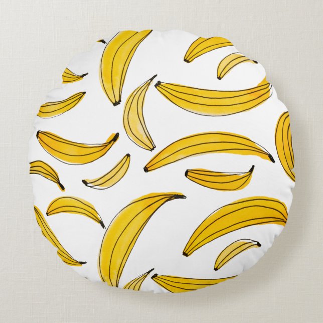 Watercolor bananas - yellow round pillow (Front)