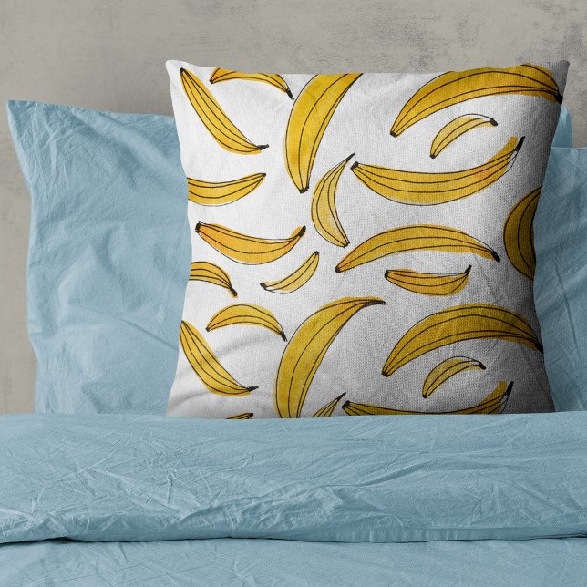 Watercolor bananas - yellow throw pillow (Creator Uploaded)