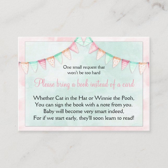 Watercolor Banners Flags Baby Shower Book Request Enclosure Card (Front)