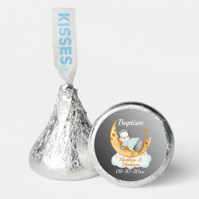 Watercolor Baptism Baby Penguin And Moon  Hershey®'s Kisses® (Front)