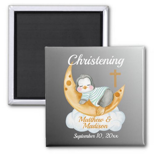 Watercolor Baptism Baby Penguin And Moon  Magnet