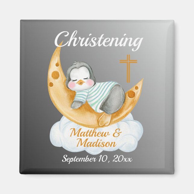 Watercolor Baptism Baby Penguin And Moon  Magnet (Front)