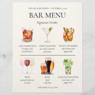 Watercolor Bar Menu Letterhead