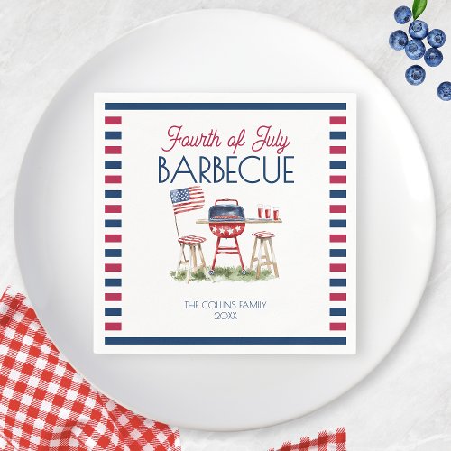 Watercolor Barbecue Flag 4th of July Summer Party