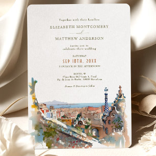 Watercolor Barcelona Park Guell Wedding Invitation