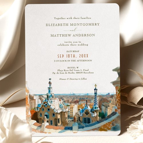 Watercolor Barcelona Park Guell Wedding  Invitation