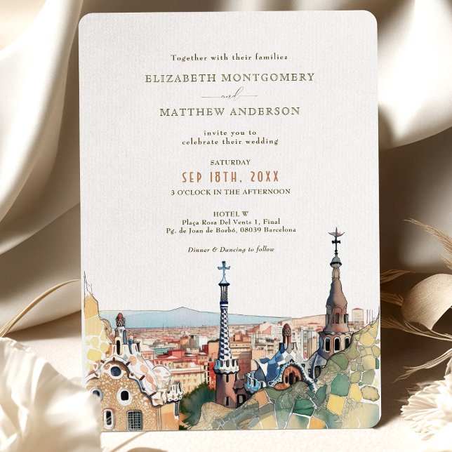 Watercolor Barcelona Park Guell Wedding Invitation (Creator Uploaded)