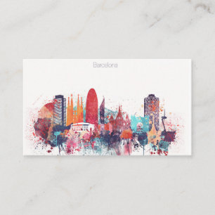 Watercolor Barcelona Skyline Business Card