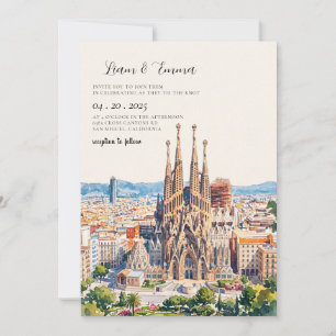 Watercolor Barcelona Spain Wedding Invitation