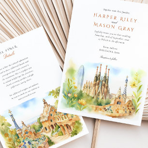 Watercolor Barcelona Spain Wedding Invitation