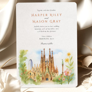 Watercolor Barcelona Spain Wedding Invitation