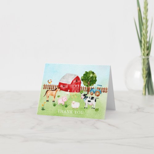 Watercolor Barn Animals Baby Shower Thank You Note