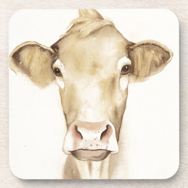 Watercolor Barn Animals | Cow Beverage Coaster (Front)