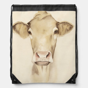 Watercolor Barn Animals   Cow Drawstring Bag