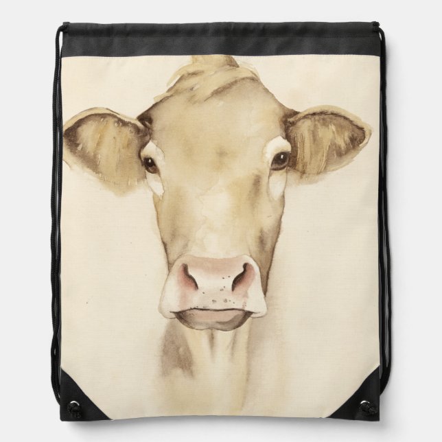 Watercolor Barn Animals | Cow Drawstring Bag (Front)