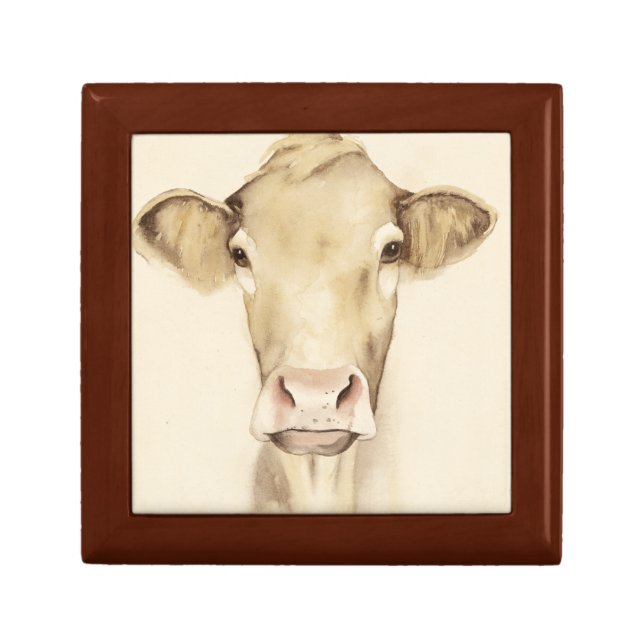 Watercolor Barn Animals | Cow Jewelry Box (Front)