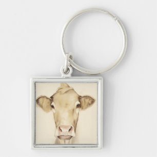 Watercolor Barn Animals Cow Keychain