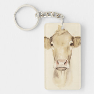 Watercolor Barn Animals Cow Keychain