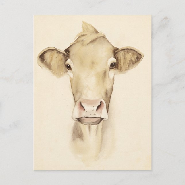 Watercolor Barn Animals | Cow Postcard (Front)