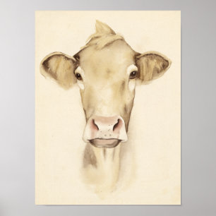 Watercolor Barn Animals Cow Poster