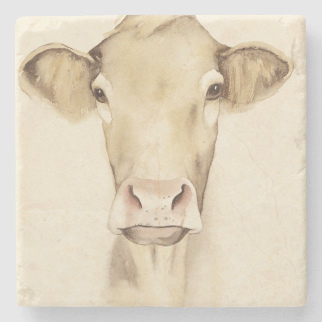 Watercolor Barn Animals | Cow Stone Coaster (Front)