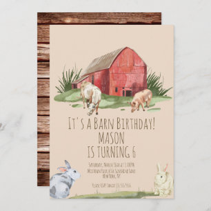 Watercolor Barn Animals Farm House Birthday Invitation