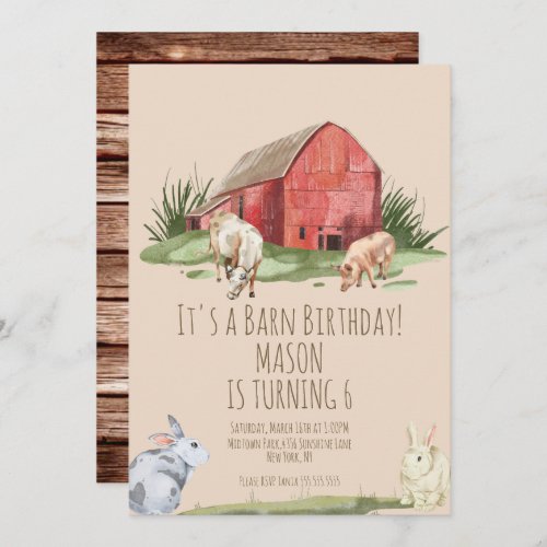 Watercolor  Barn Animals Farm House Birthday Invitation